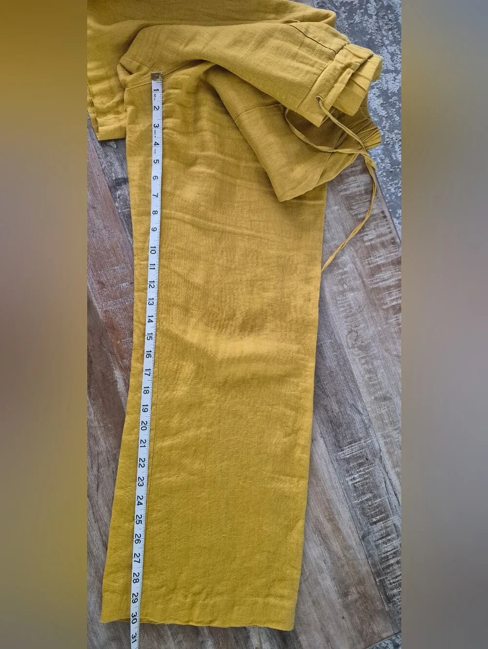 Style & Co. 100% Linen Wide Leg Pants Mustard Yellow Elastic Drawstring Size 6